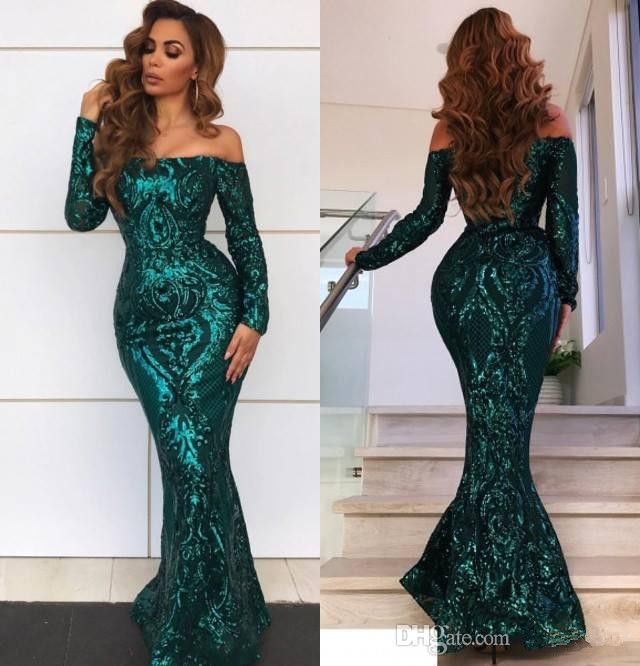 Compra Nuevo Estilo Árabe De Color Verde Esmeralda Sirena Vestidos De Noche  Fuera De Los Hombros Elegantes Vestidos Largos De Baile De Encaje Con  Lentejuelas Concurso Viste Barato | Entrega Rápida Y