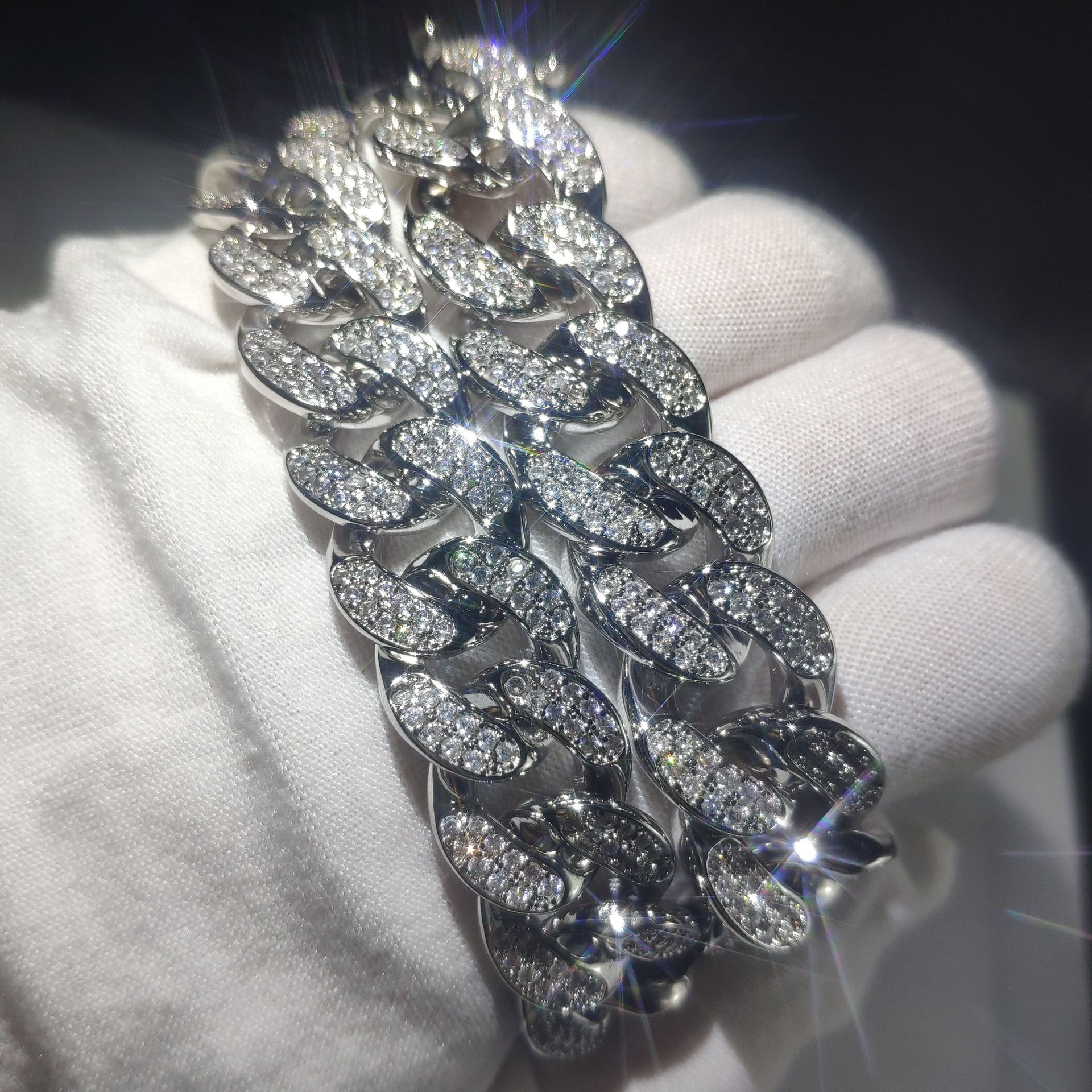 2020 16mm Men Iced Out Crystal Baguette Cut Two Rows CZ Baguette