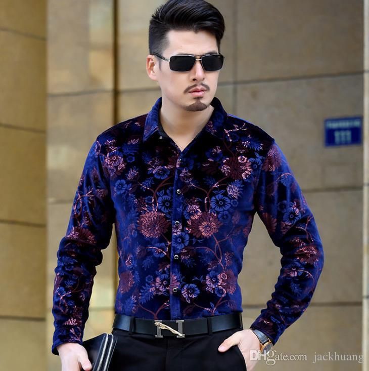 Men's Velvet Shirt Leopard Printedv Slim Soft Long Sleeve Casual Business Tops