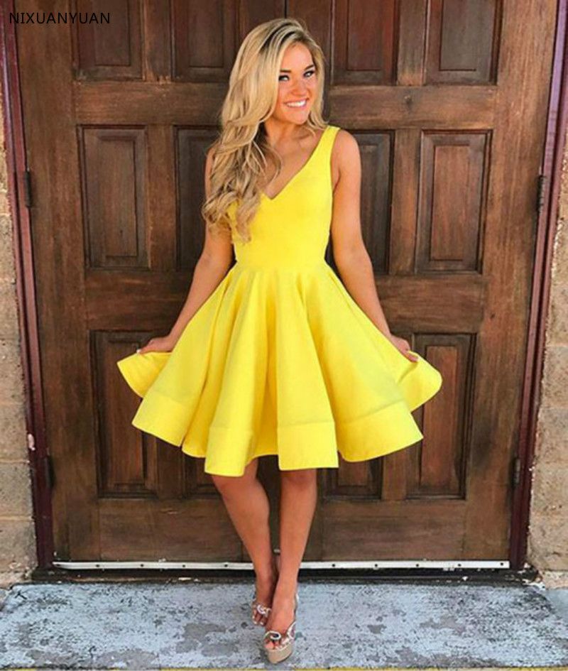 black and yellow cocktail dress