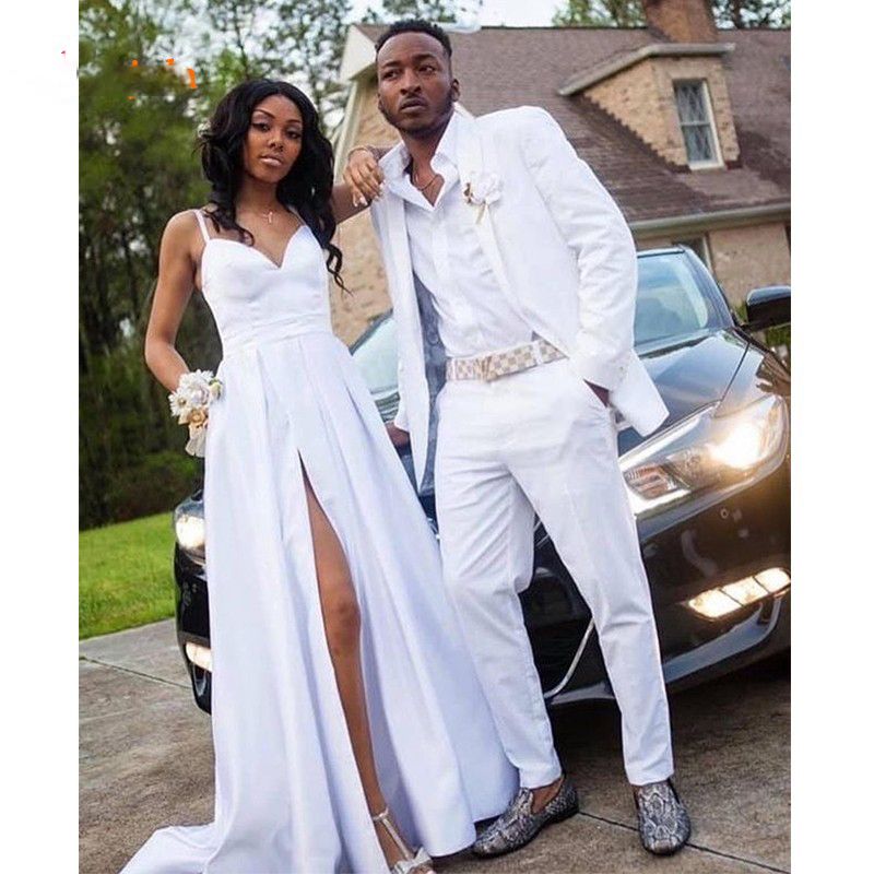 White Satin Black Girls Prom Dresses 