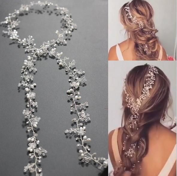 2019 Charm Extra Long Pearls Wedding Bridal Headband Bridal Hair