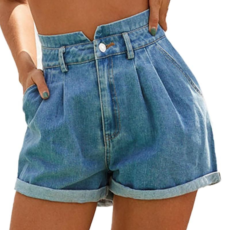 pleated jean shorts