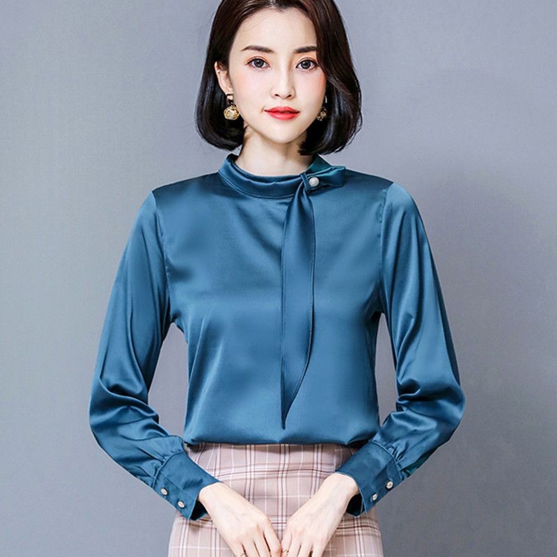 Manera coreana la seda Mujeres Blusas Mujer de raso blusa más tamaño de