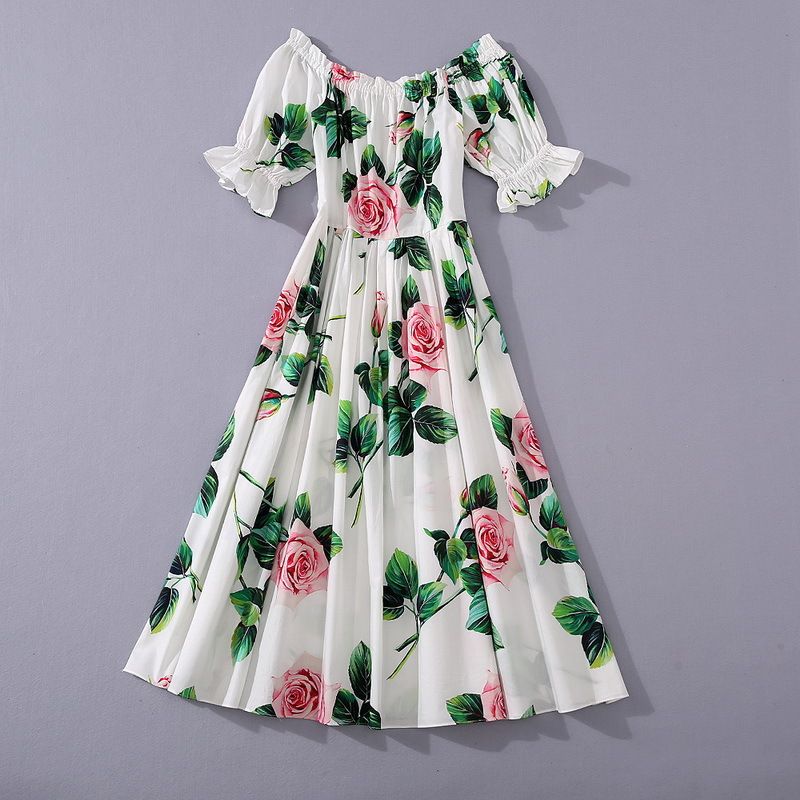 2020 2020 White Flowers Print Pleated Womens Dresses Brand Same Style ...