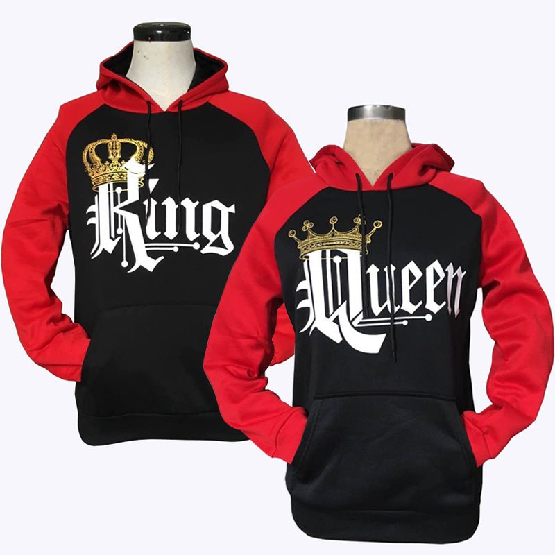 Les Femmes Couple Sweat Capuche Occasionnel King Queen Pull