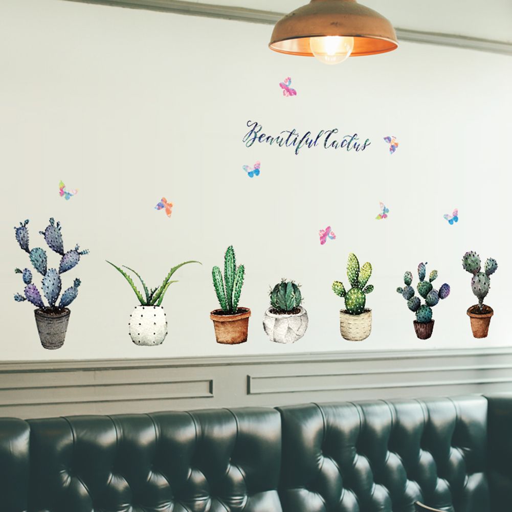 Pot Plant Cactus Wall Sticker Vinyl DIY Art Mural for Room Kitchen Glass Window Pot Plant Cactus Wall Sticker Vinyl DIY Art Mural for Room Kitchen Glass Window