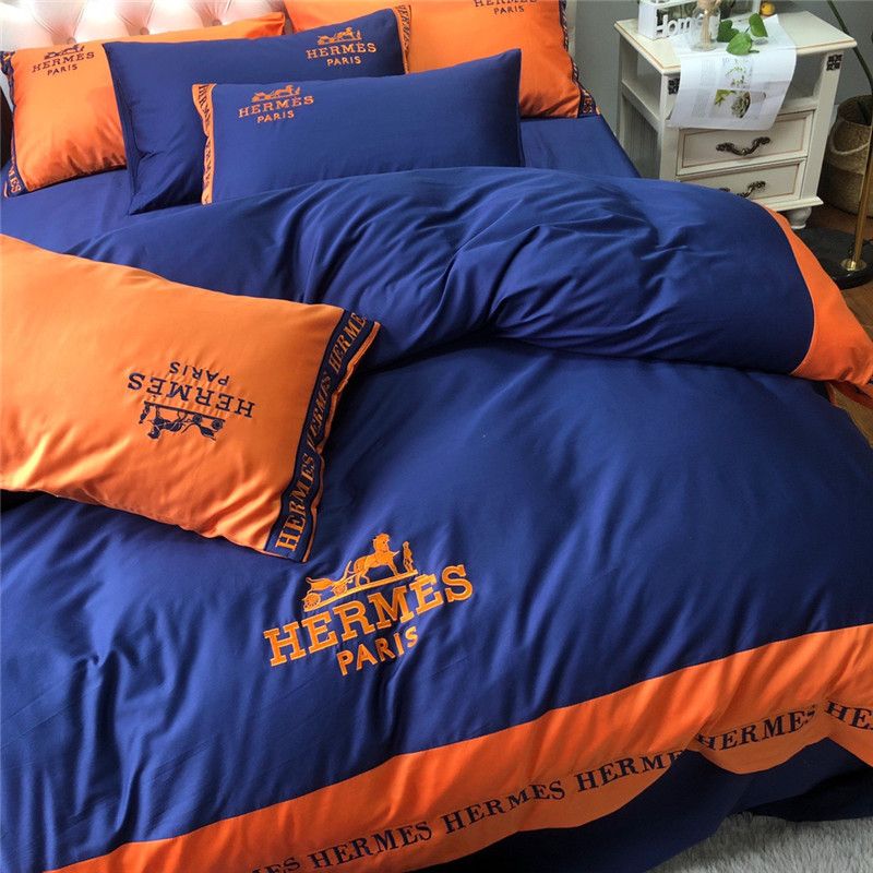 Navy Orange Contrast Color Bedding Sets New Wedding Decorations