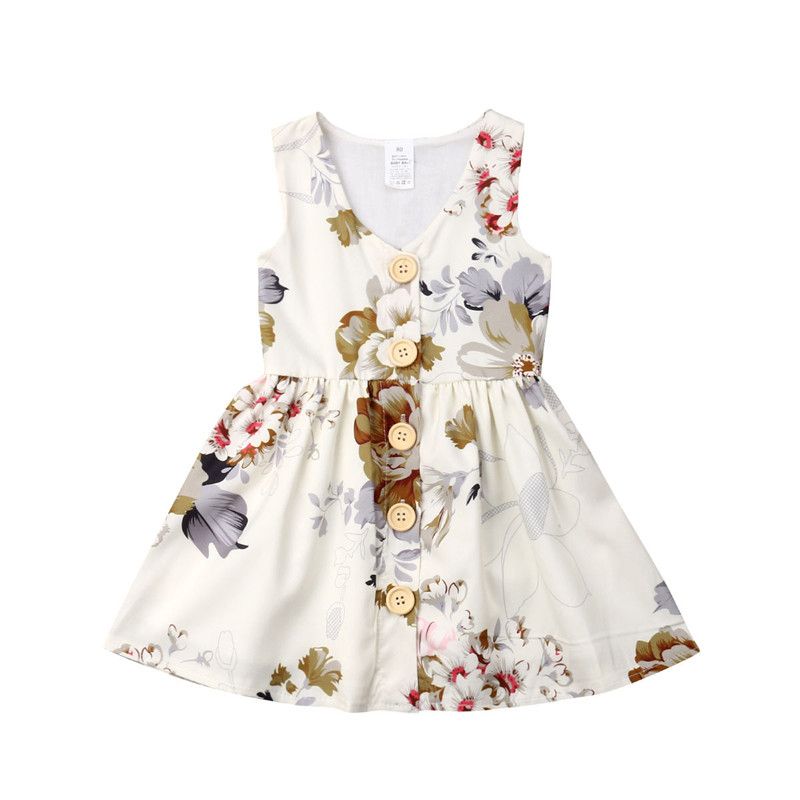 Kids Little Girls Floral Dresses Sleeveless Princess Party Dress Children Clothes