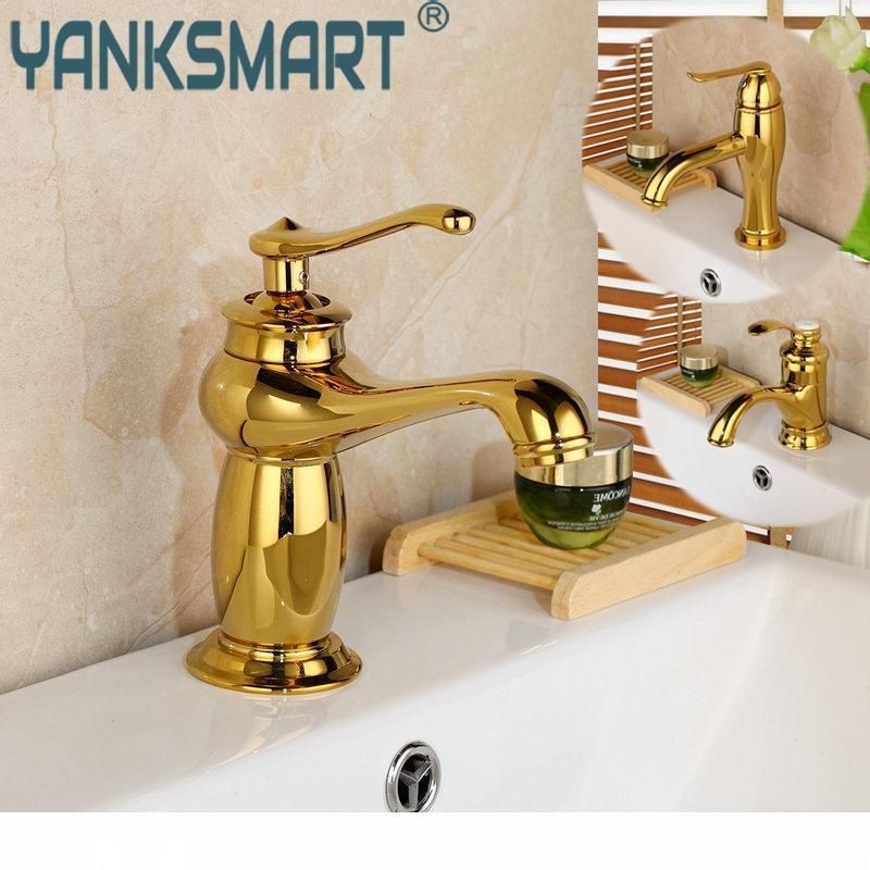 Gold Polished Brass Bathroom Swivel Spout Basin Faucet Wall Mount Sink Mixer Tap