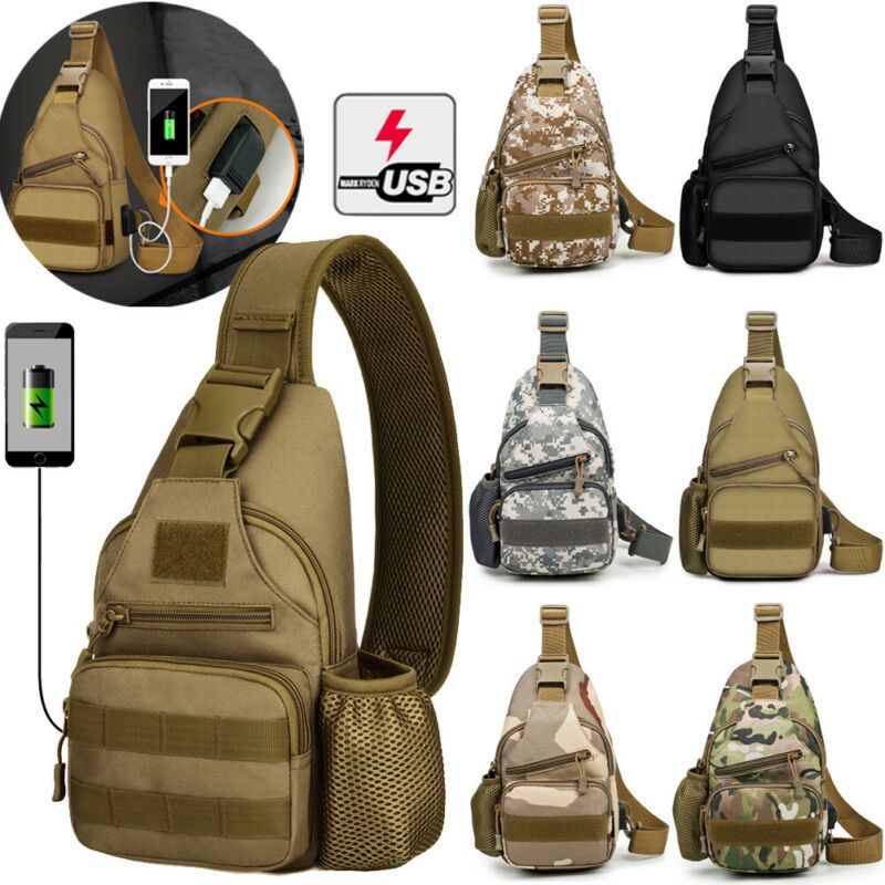 USB Charging Small Chest Pack Mens Anti Theft Travel Sport Crossbody Sling Bag