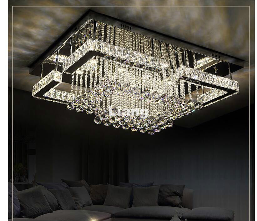 compre moderna de techo led l90cm acero inoxidable de la lampara de cristal para recamara led lustres lamparas de techo de las luces de control remoto