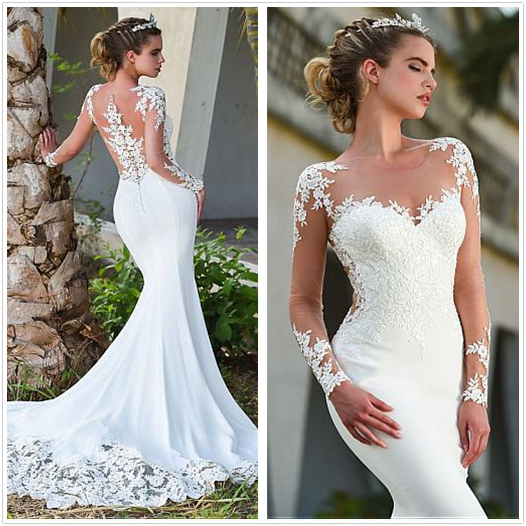 satin long sleeve mermaid wedding dress