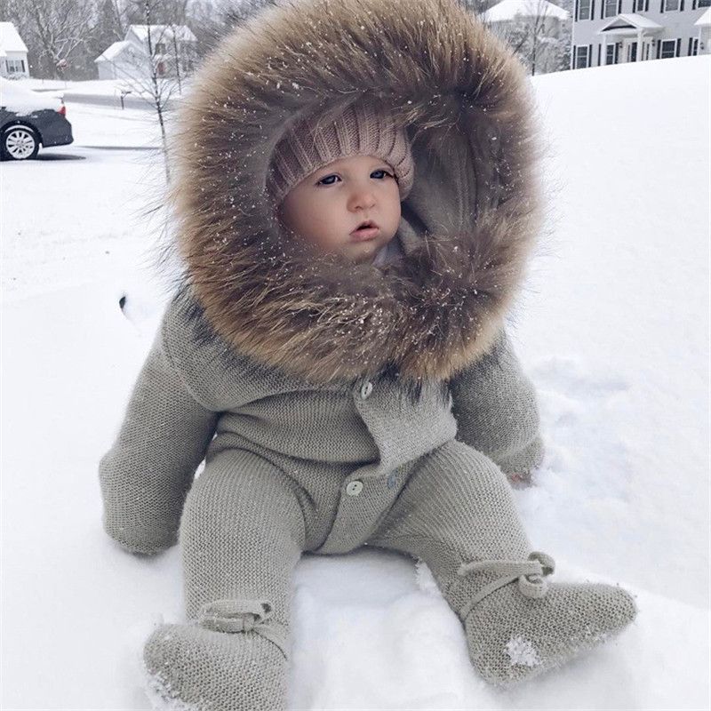 Infant Baby Boy Girl Winter Romper Jacket Hooded Warm Thick Coat Outerwear US