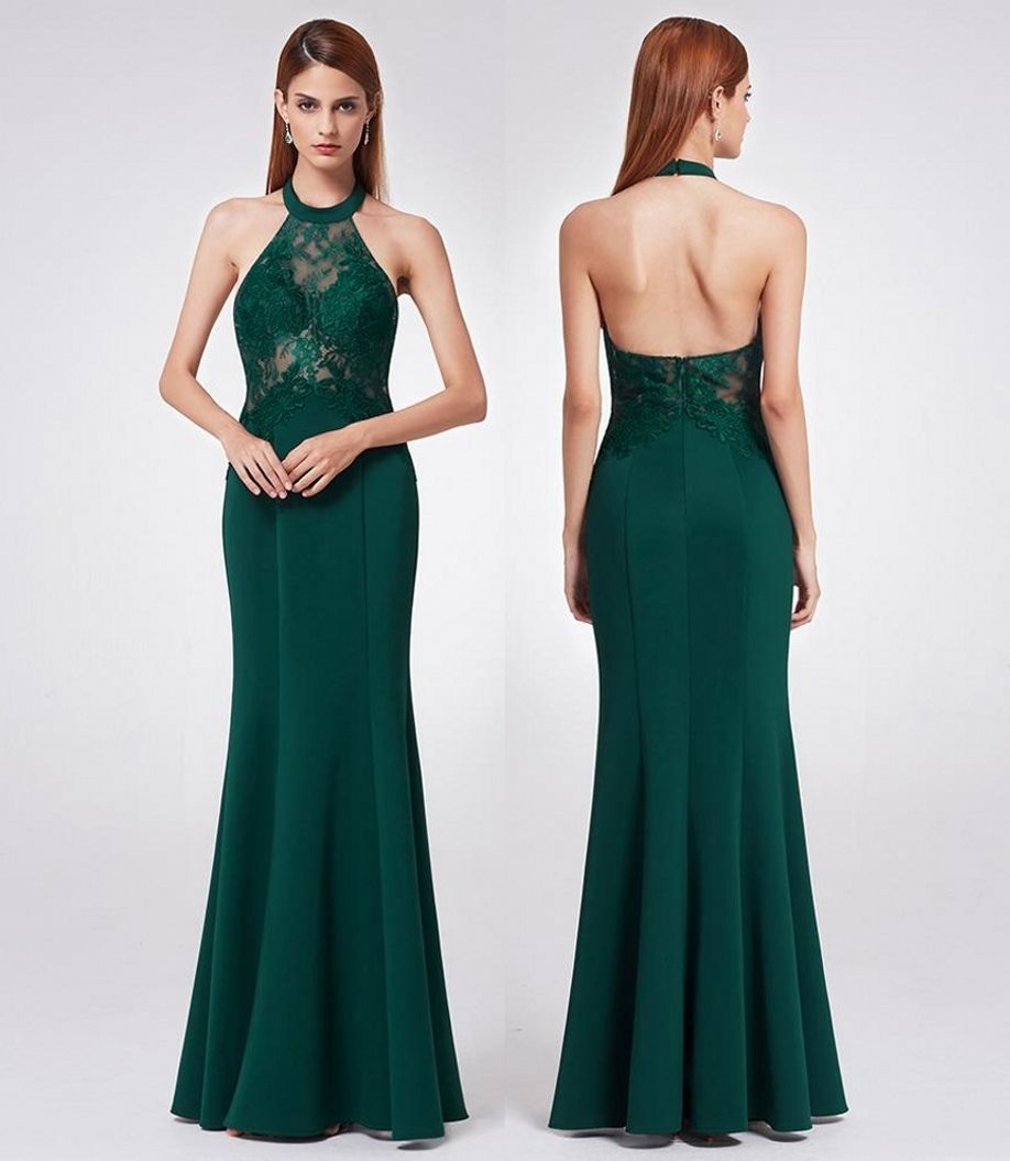 green fishtail prom dress