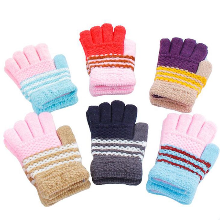 Tatuo 3 Pairs Full Finger Kids Gloves Winter Warm Knitted Mittens Plush Thicken Christmas Gloves for Infant Boys Girls Color Set 4