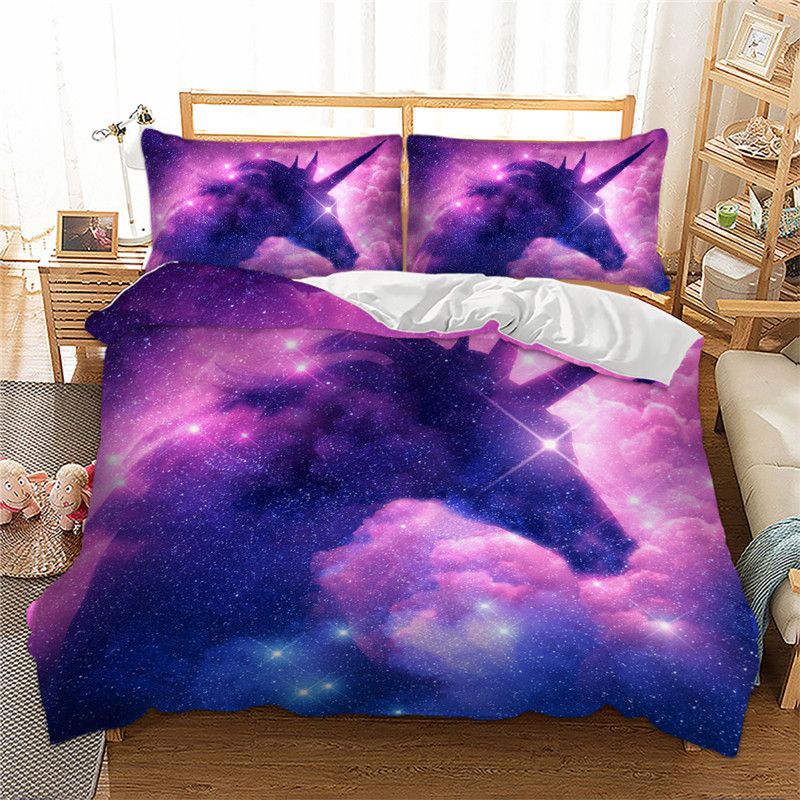 Purple Color 3d Bedding Set Fantasy Starry Sky Unicorn Bedding