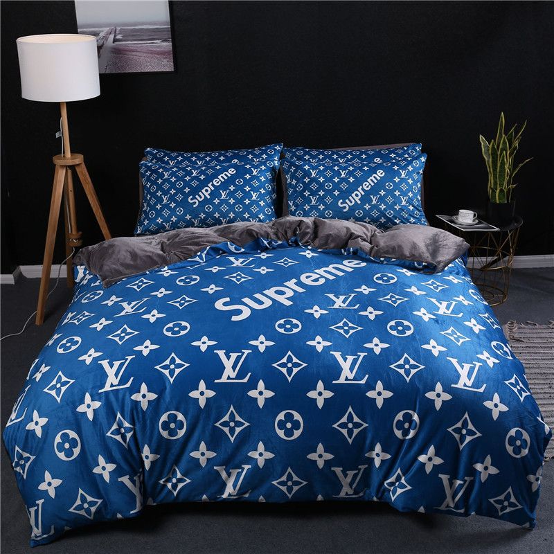 Fashion Blue Red Bedding Sets Autumn And Winter Soft Crystal