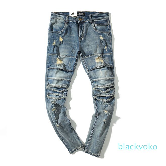 Compra High Street Hombres Rasgado Cortes Rodilla Slim Fit Jeans West  Pantalones Apenó Los Pantalones Largos Azules Claras De La Vendimia Barato  | Entrega Rápida Y Calidad | Es.Dhgate