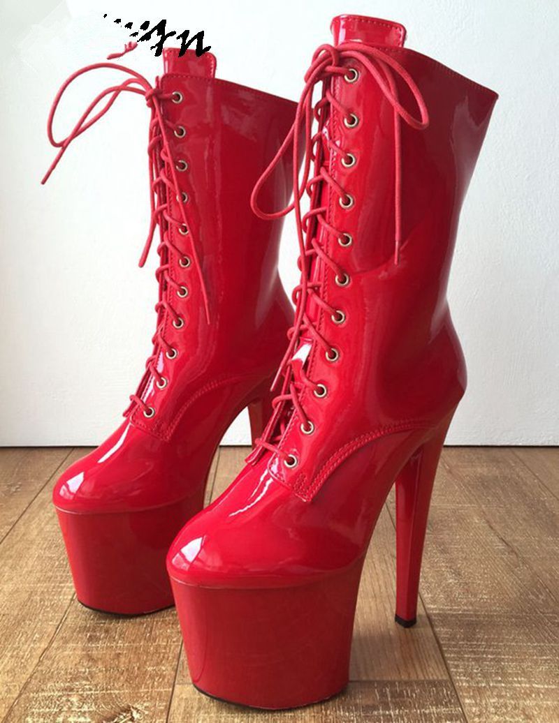 Red Lace Up Boot Patent Leather 20Cm 