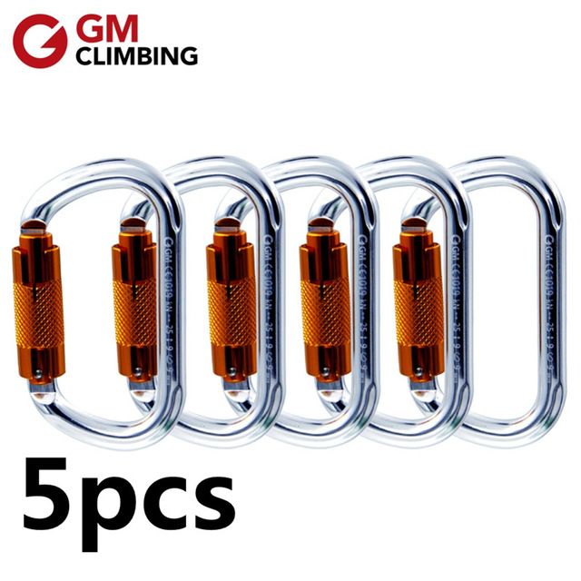 5pcs Rock Climbing Tree Caving Aluminum Carabiner Clip Hook Locking Equip 25KN