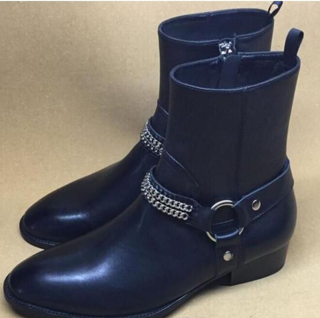 black pointed toe boots low heel