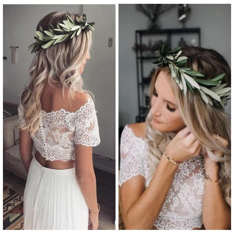 Discount Charming Off Shoulder Lace Chiffon Wedding Dress With