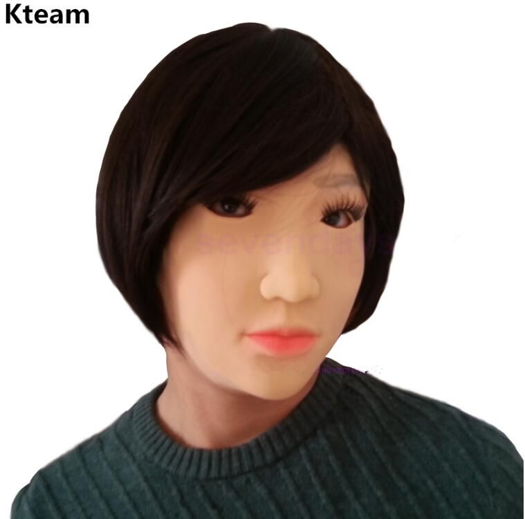 LATEX FEMALE MASK CROSS DRESS TRANSGENDER RUBBER DOLL LIPS MOUTH TOY WOMAN LADY