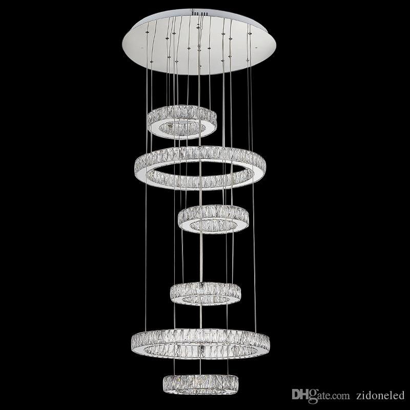 compre 6 anillos de lujo lamparas de cristal modernas led largas interior lamparas de techo de cristal redondo de escalera de iluminacion a 294 64