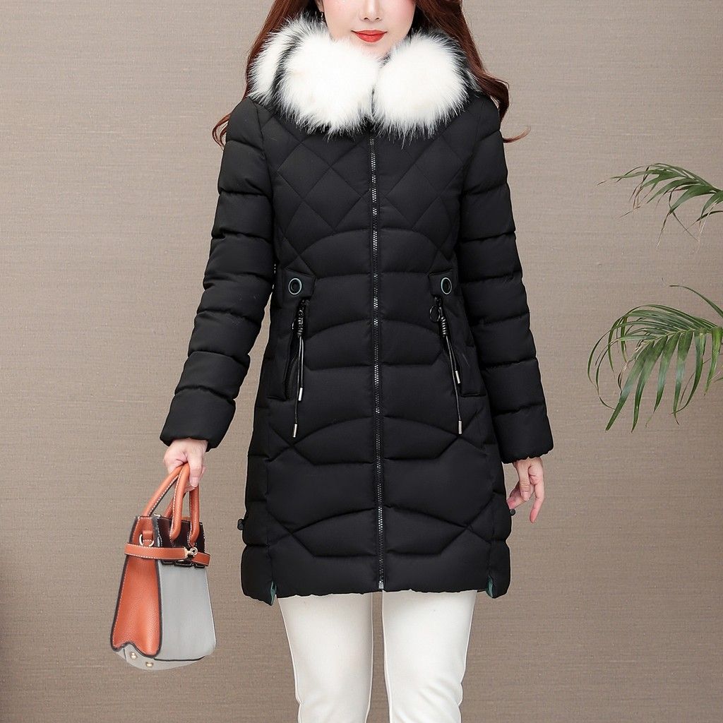 Faux Faux Collar Faux Leather Blest Womens Warm Jacket Long Slim Fit Coat