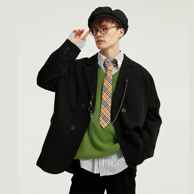 Satin Al Erkek Kadin Unisex Vintage Streetwearhip Hop Ceket Erkekler Cift Breasted Demir Zinciri Kolye Casual Gevsek Blazers Suit Kat Tl381 51 Dhgate Comda