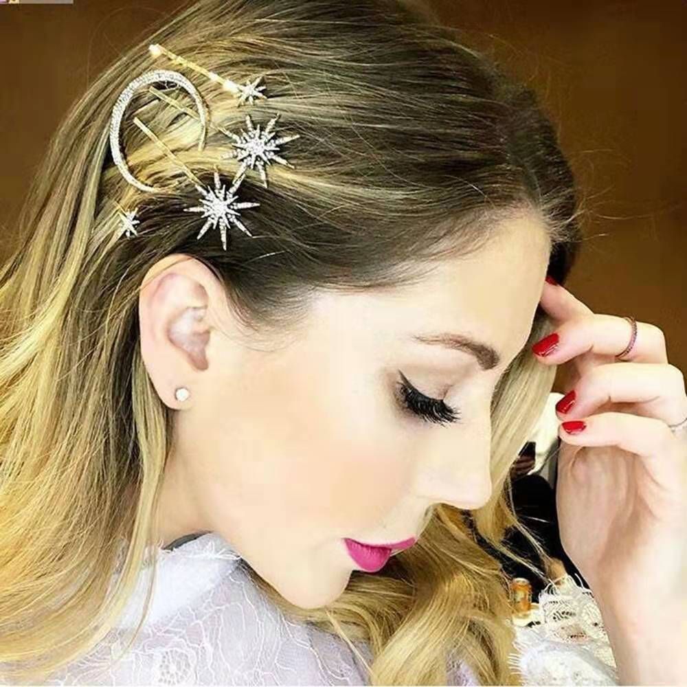 Jewelry Metal Hairpins Star Moon Shape Rhinestone Hair Clips Hair Accessories