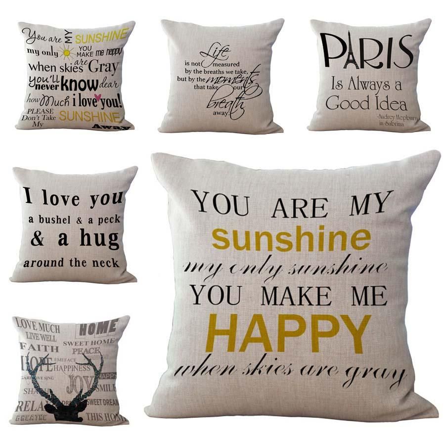 Letter Inspired You Are My Sunshine I Love You Pillow Case Cushion