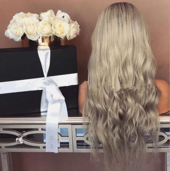 Female Body Wave Heat Resistant Hair Ash Gray Lace Front Wig Middle Part Glueless Synthetic Wigs For Black Women Fzp167 Pink Wigs Mommy Wig From