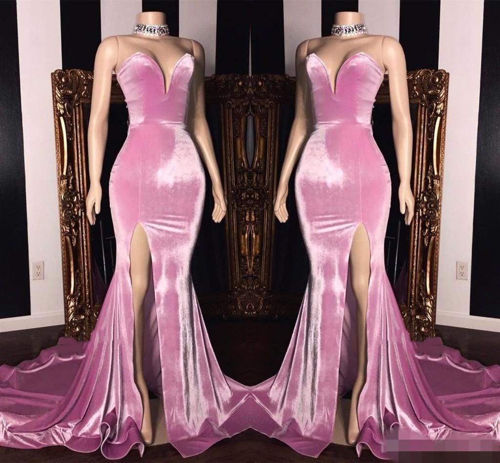 pink velvet evening gown