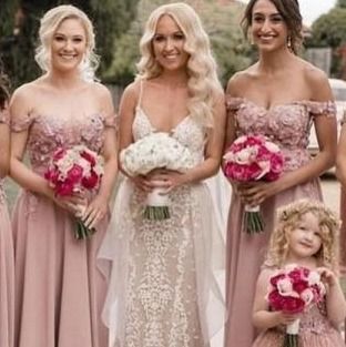 Vestidos de dama de honor rosado polvoriento 2021 Appliques florales Chiffon Una línea Maid of Honor Vestidos de dama de honor rosado polvoriento 2021 Appliques florales Chiffon Una línea Maid of Honor