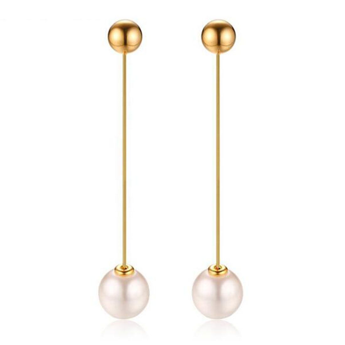 Stainless Steel Polished Simulated Pearl Square Post Earrings