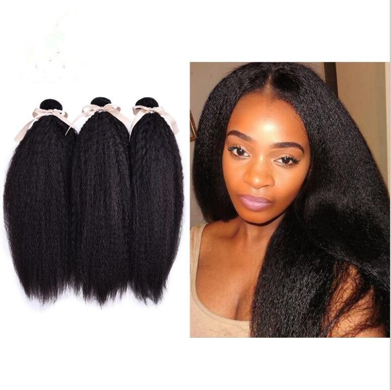 Kinky Straight Hair Brazilian Virgin Hair Weave Bundles 100 Human