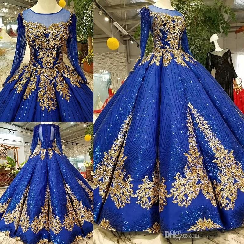 royal blue and gold gown