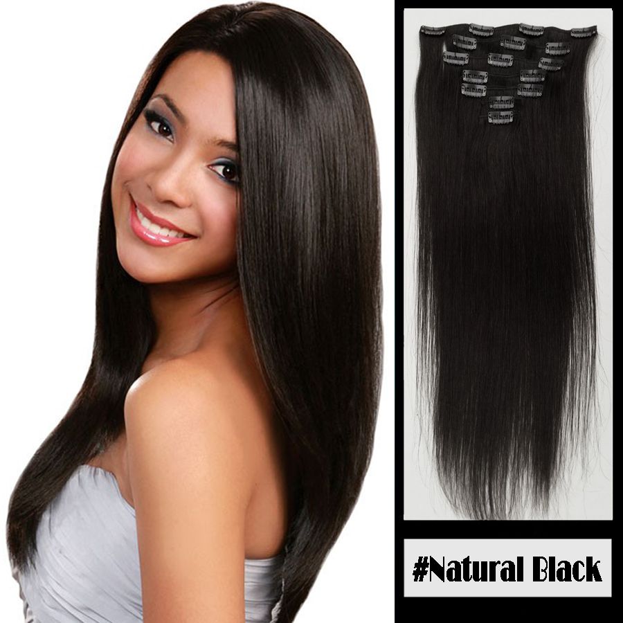 Full Head indian remy human hair clip in extensions Black Brown Straight Virgin clip in hair Full Head indian remy human hair clip in extensions Black Brown Straight Virgin clip in hair