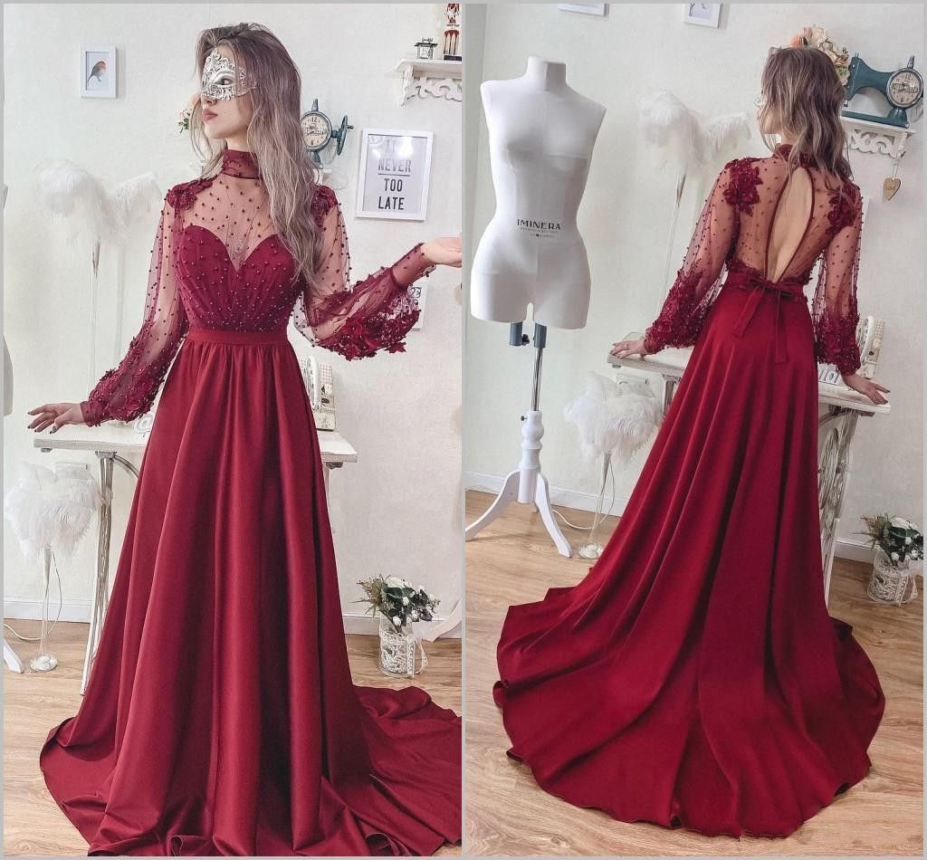 Compra Elegantes Vestidos De Fiesta De Color Rojo Oscuro Apliques De Encaje  De Alta Calidad Vestidos De Manga Larga De Abalorios Principales Vestido De  Ocasión Especial Por Encargo Barato | Entrega Rápida