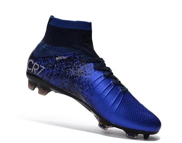 ballena azul amistad tomar 2019 caliente Negro CR7 azul Botas de fútbol Mercurial Superfly V FG  Zapatos de fútbol C