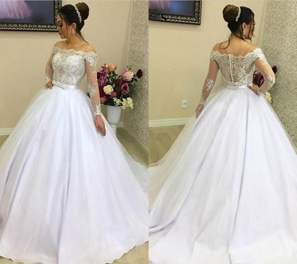 Discount 2019 Vintage Winter Long Sleeve Wedding Dresses Bateau