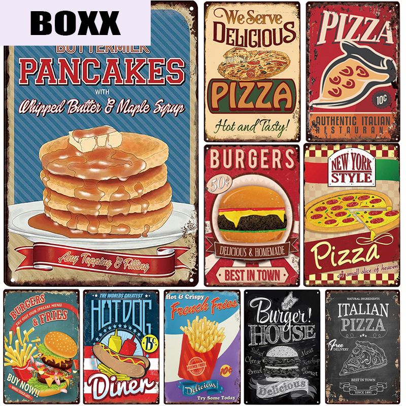 BURGERS /& FRIES  VINTAGE RETRO METAL TIN SIGN POSTER WALL PLAQUE