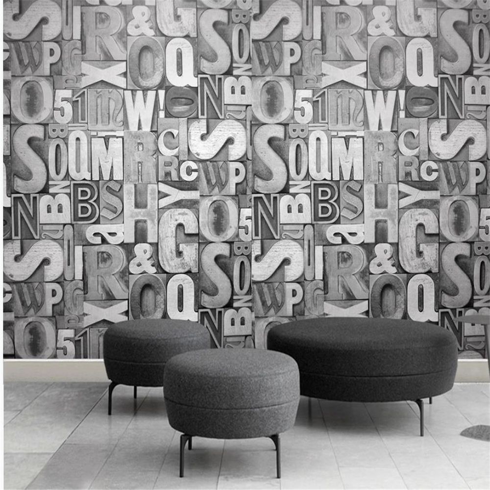 Relief wallpapers 3D TV background wall painting wall painting grey letters  wallpapers