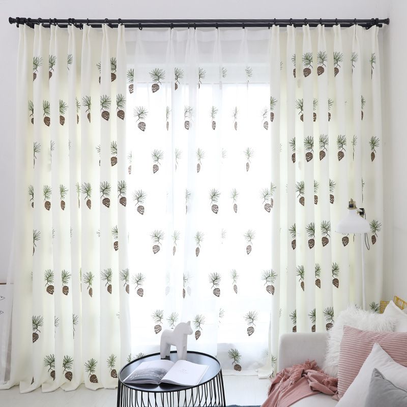2019 Nordic Cartoon Pine Cone Embroidered Blackout Curtains For
