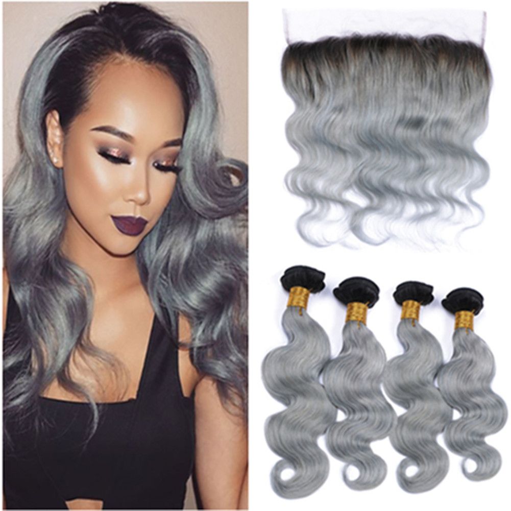 2019 Peruvian Human Hair Ombre Silver Grey Weave Wefts With