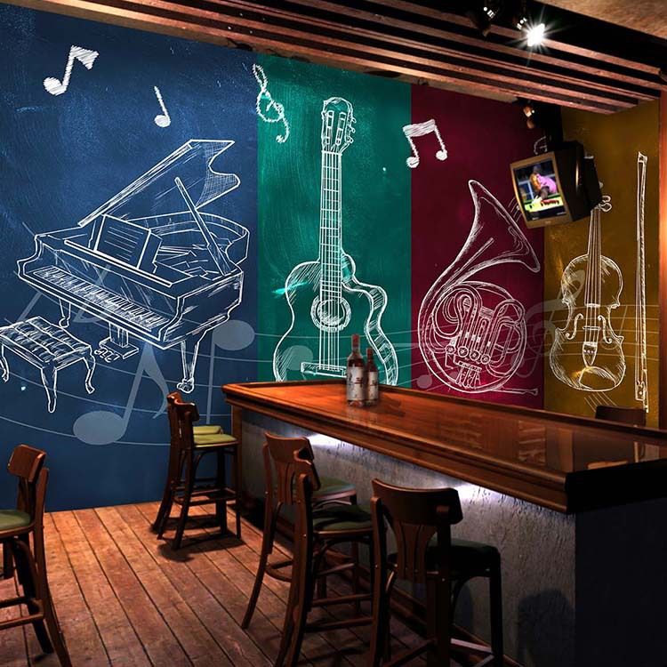 Creative Wallpaper Mural Jazz Rock Music Musical Wall Stickers For Bar Ktv Restaurant Cafe Shop Background