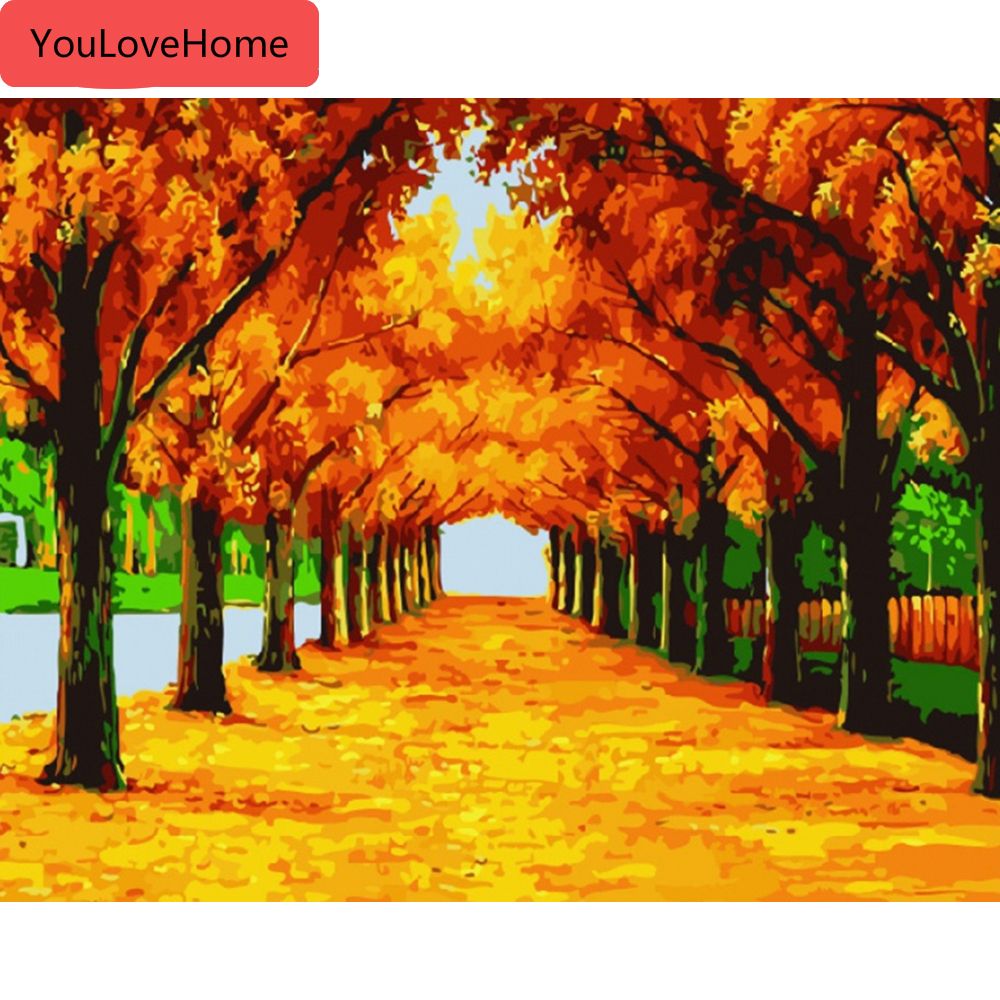 Pintura al óleo por números paisaje de otoño Kits lienzo de dibujo pintado  a mano de bricolaje imágenes son de los números del paisaje decoración del  hogar