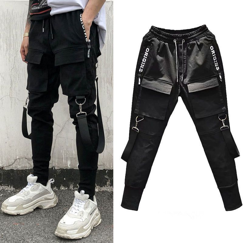 2020 Hip Hop Men Cargo Pants High Street Kpop Casual Cargo Pants With ...